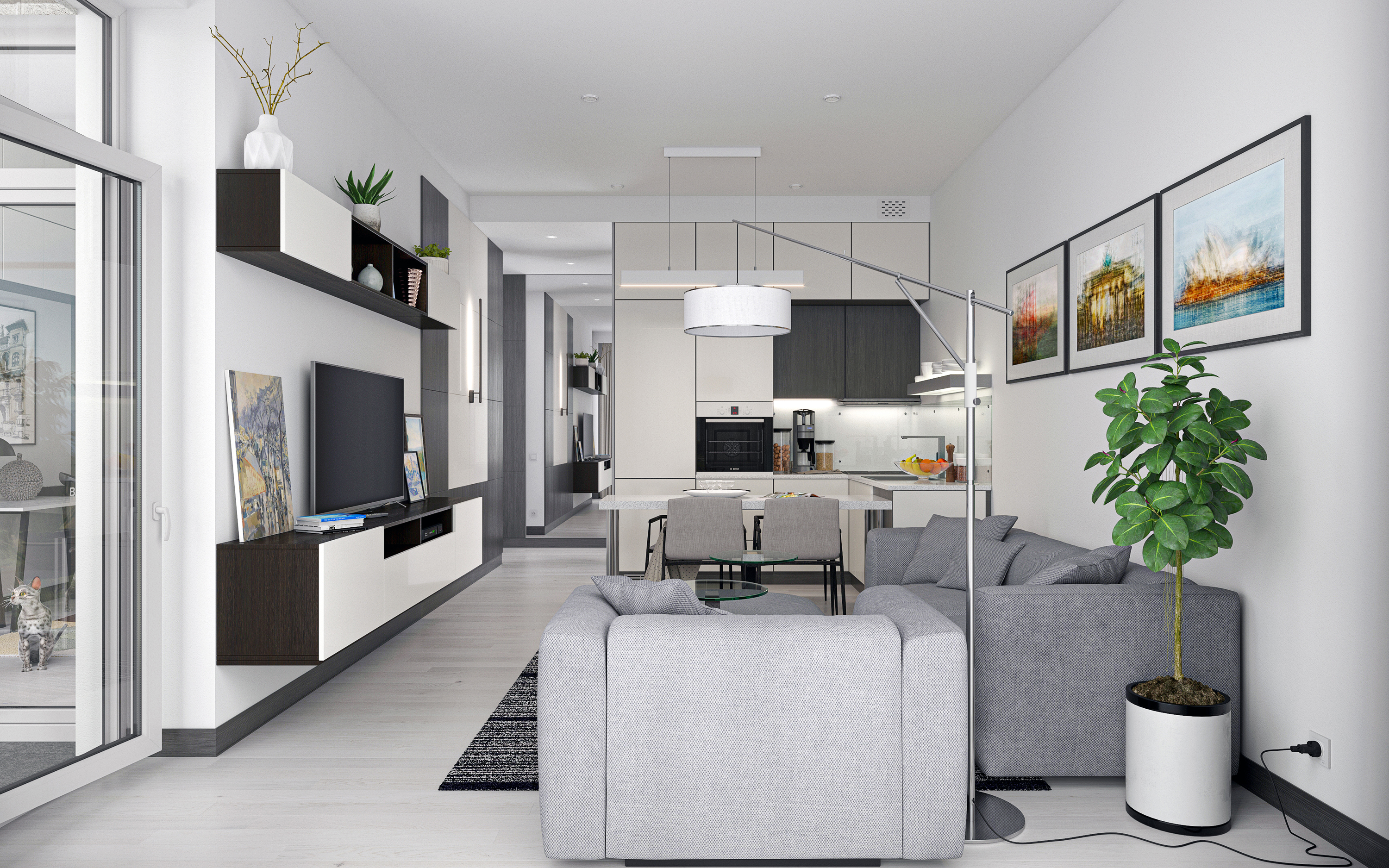 Dreizimmerwohnung S64 in 3d max corona render Bild