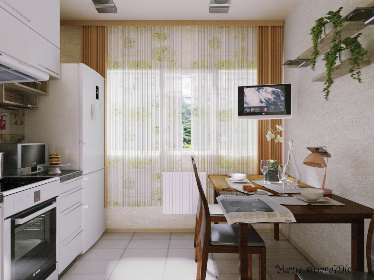 Warm kitchen in 3d max corona render image