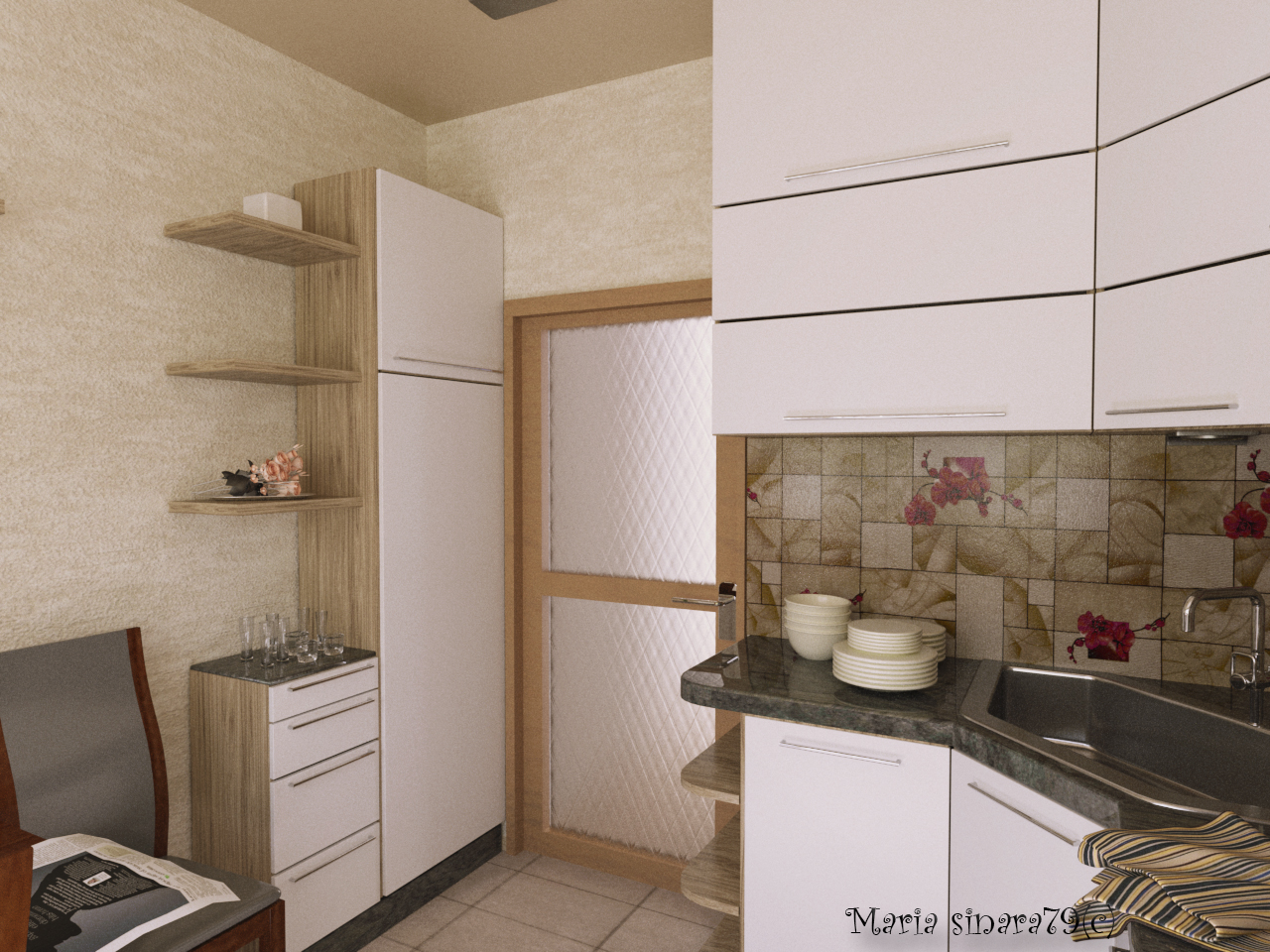 Warm kitchen in 3d max corona render image