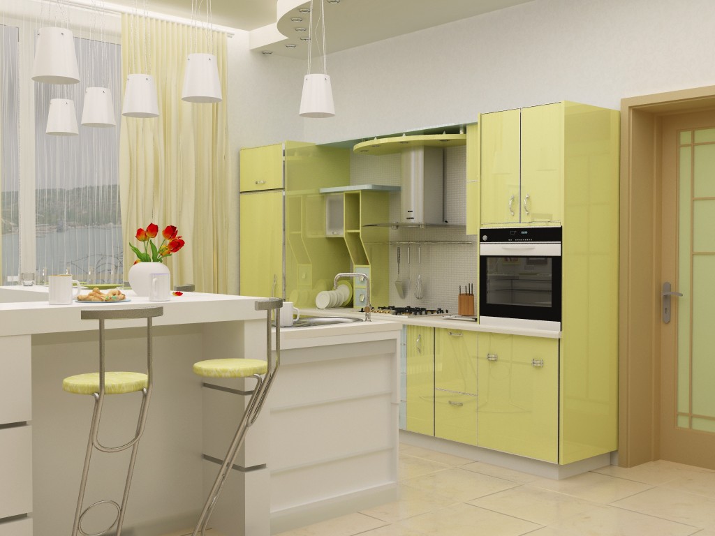 Cuisine-séjour chambre + Hall dans 3d max vray image