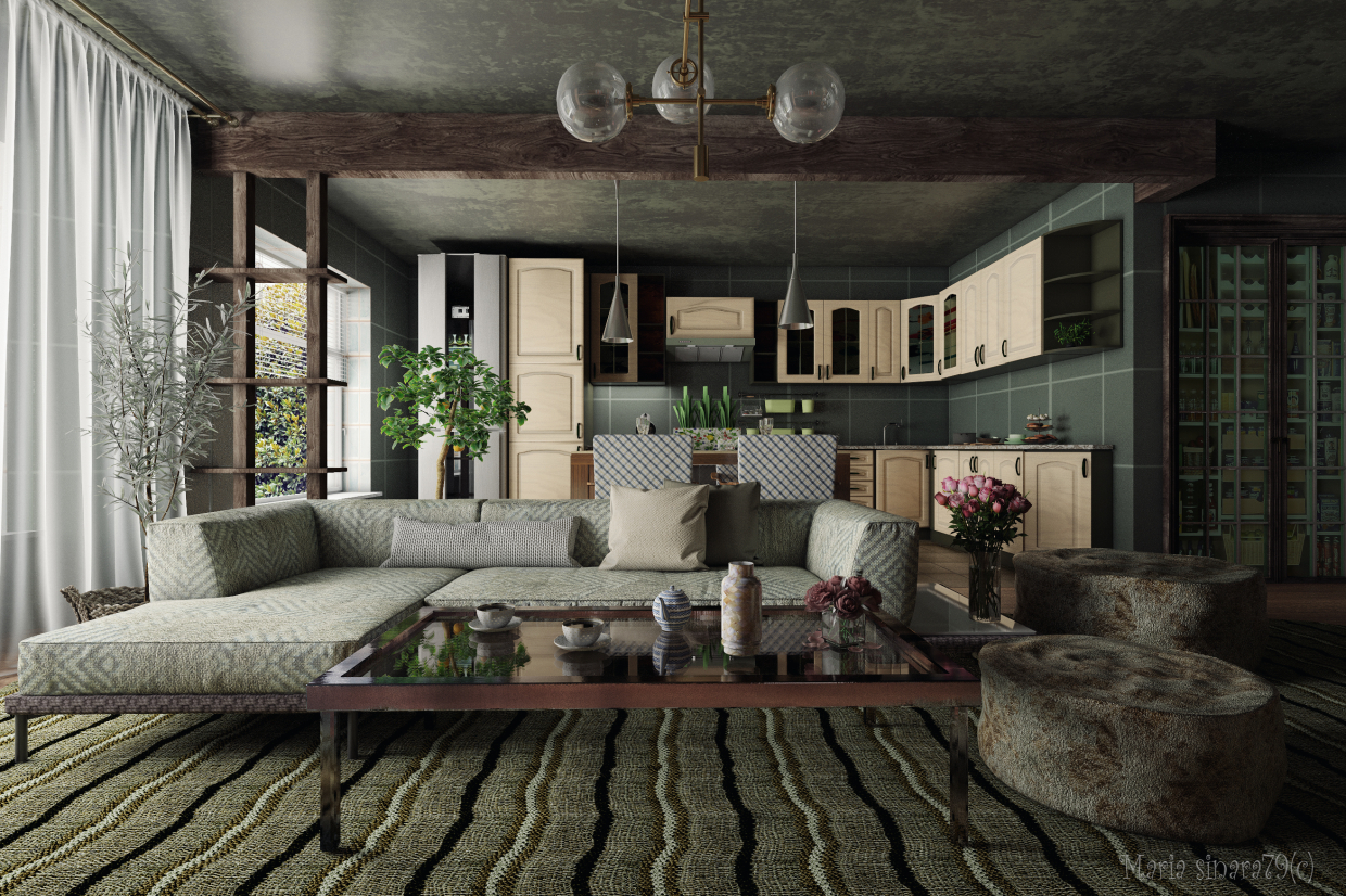 Intérieur sombre "Summer mood" dans 3d max corona render image