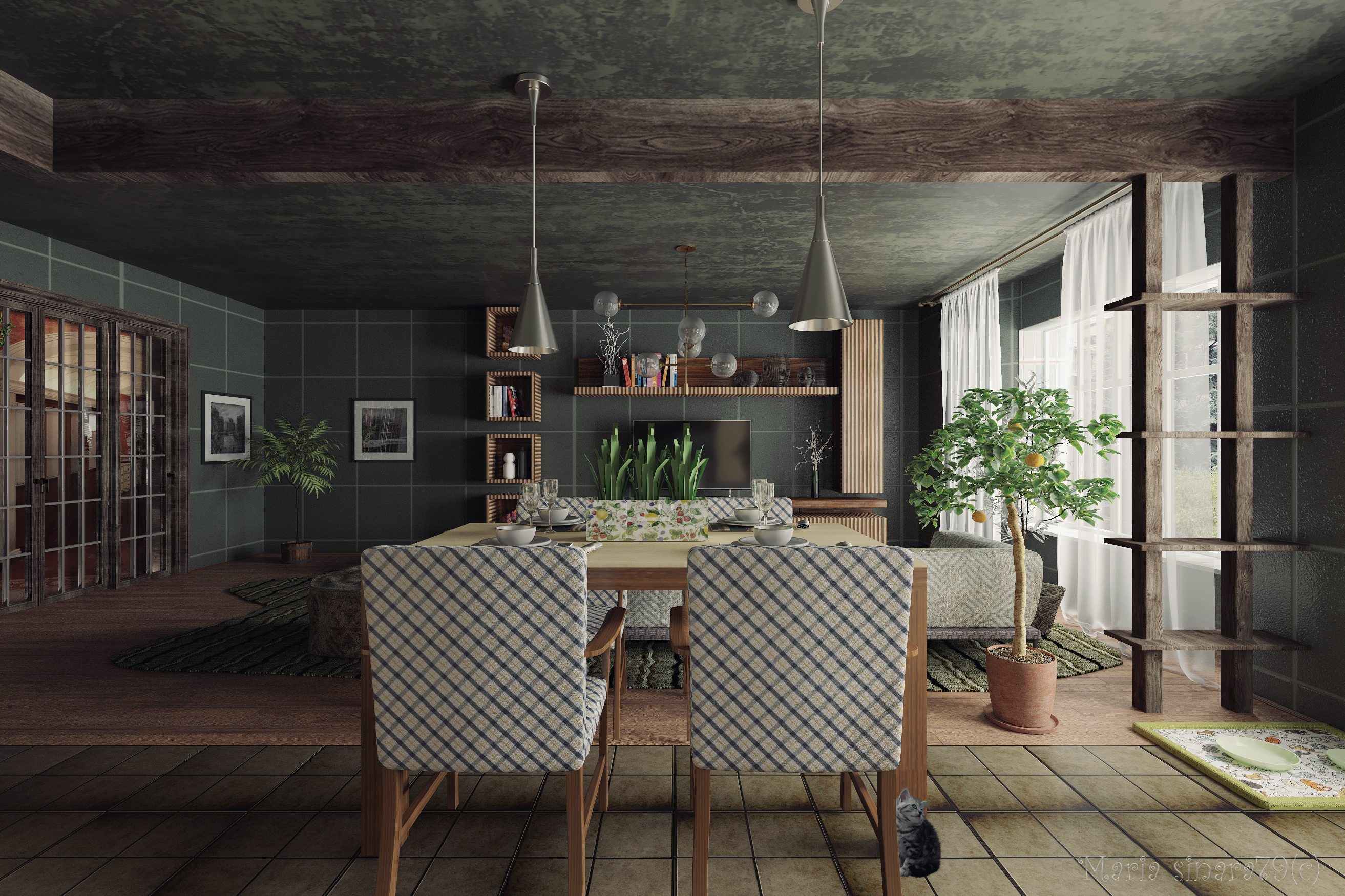 Intérieur sombre "Summer mood" dans 3d max corona render image