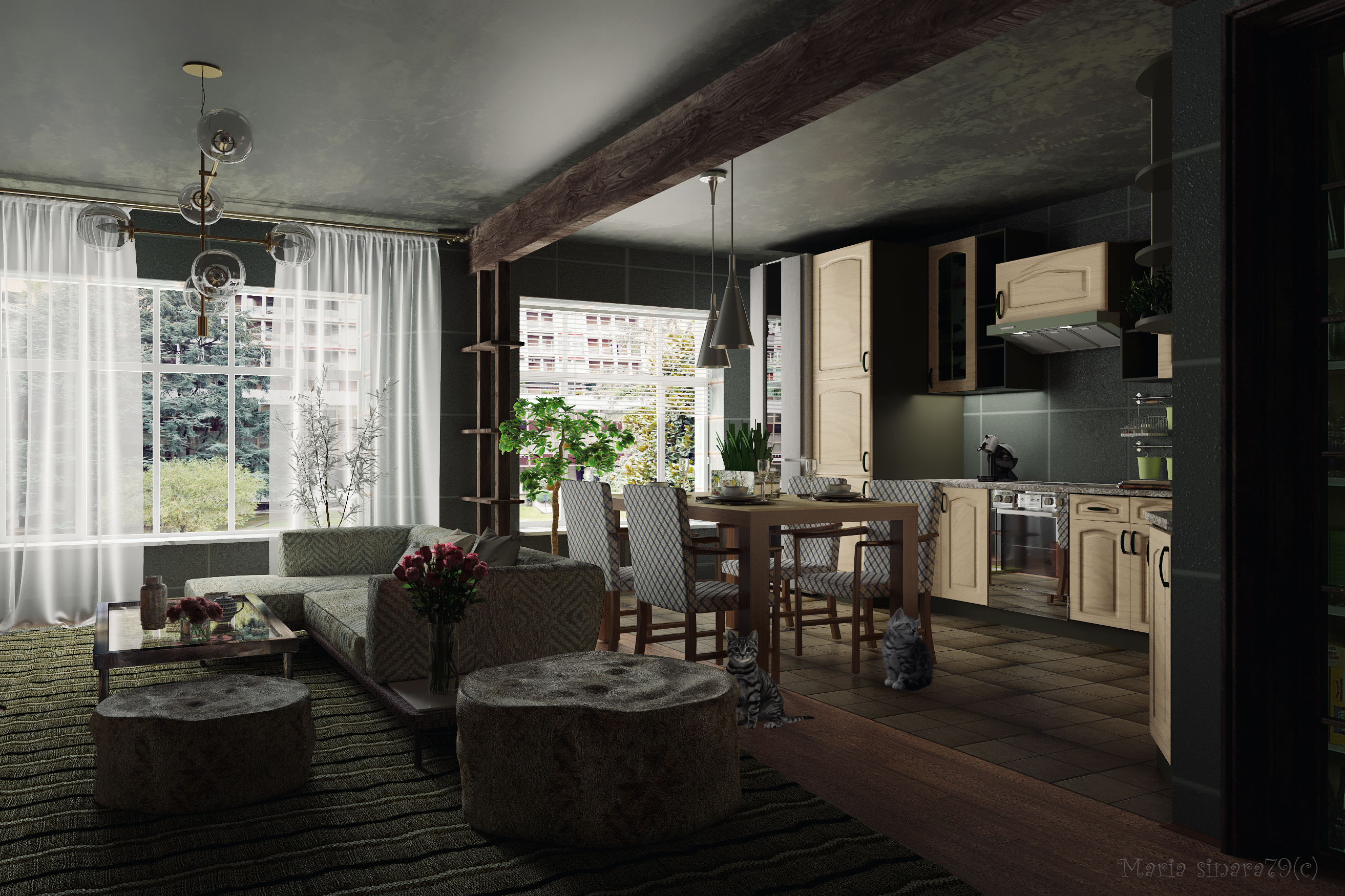 Intérieur sombre "Summer mood" dans 3d max corona render image