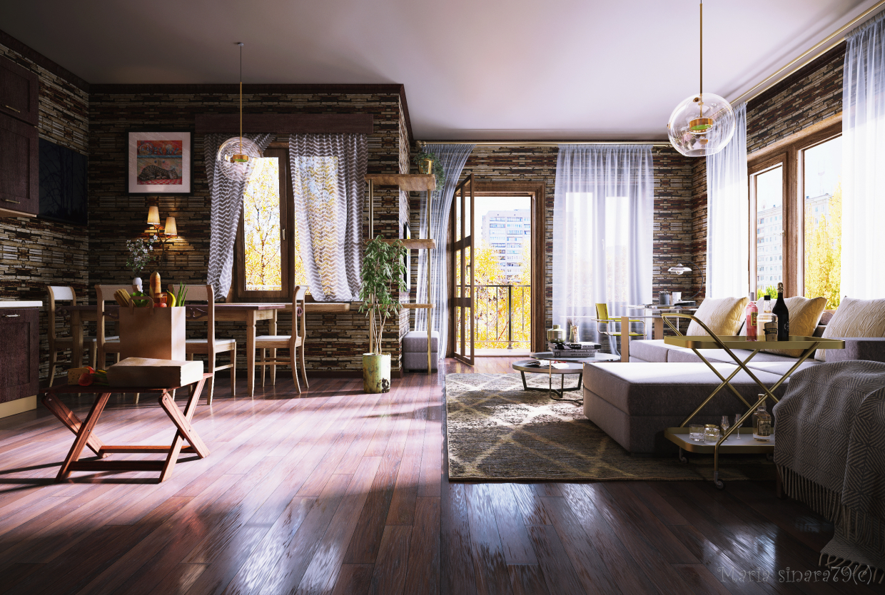 Studio. Intérieur sombre "humeur d'automne" dans 3d max corona render image