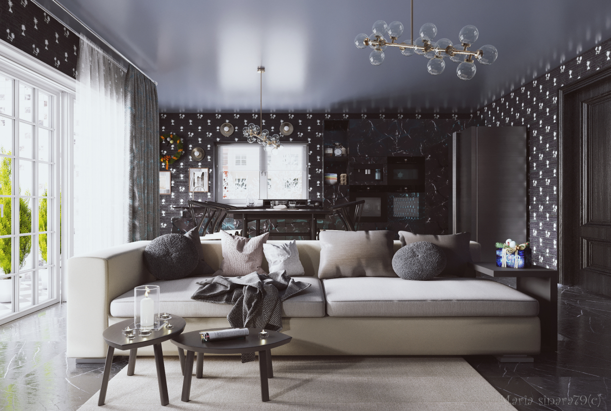 Interior escuro "Clima de inverno" em 3d max corona render imagem