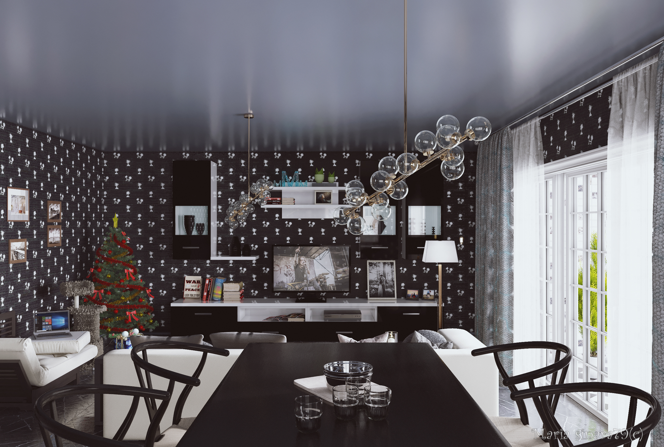 Interior escuro "Clima de inverno" em 3d max corona render imagem