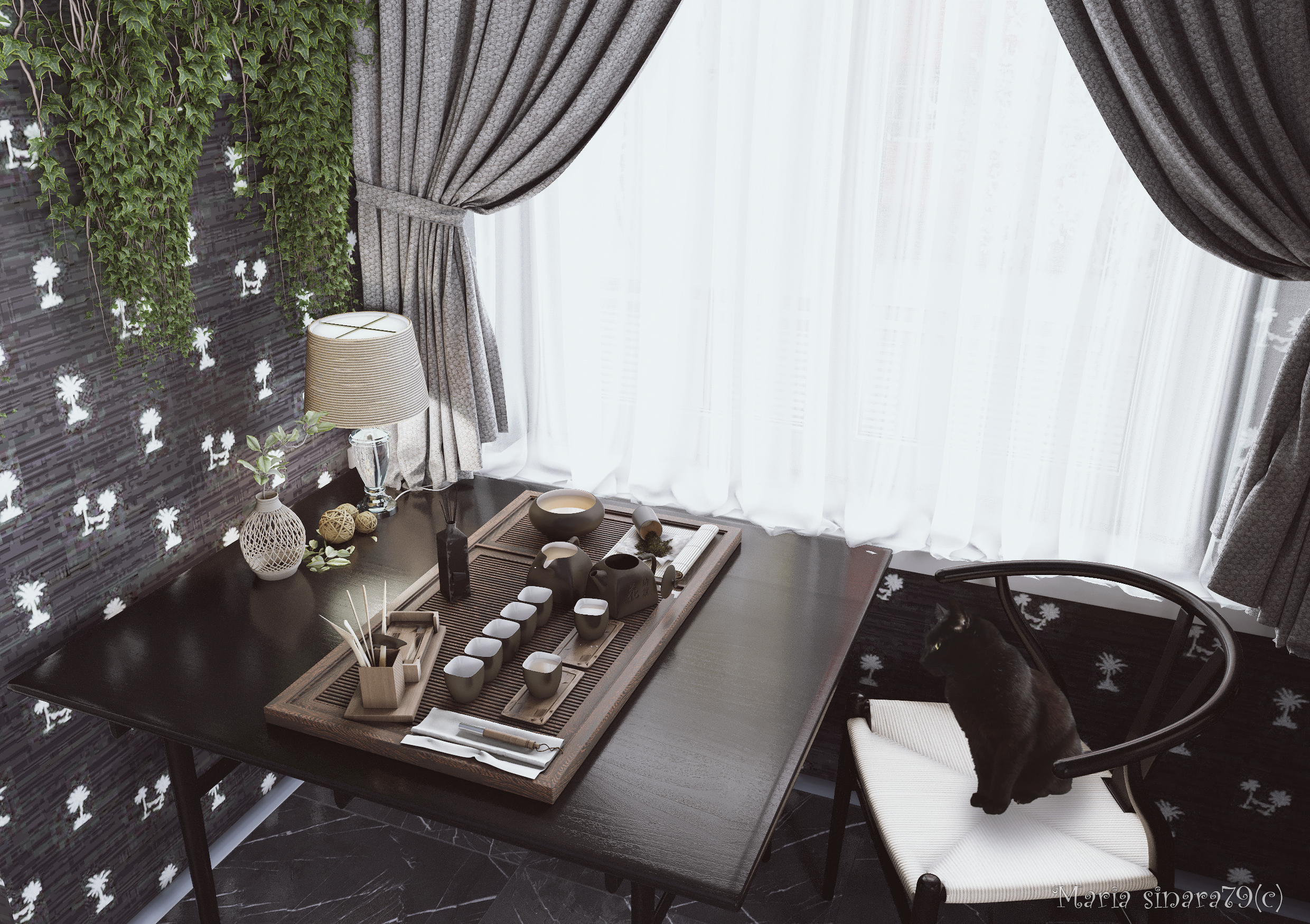 Interior escuro "Clima de inverno" em 3d max corona render imagem