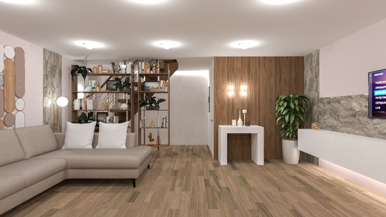 Salon pour une famille avec enfants dans 3d max corona render image