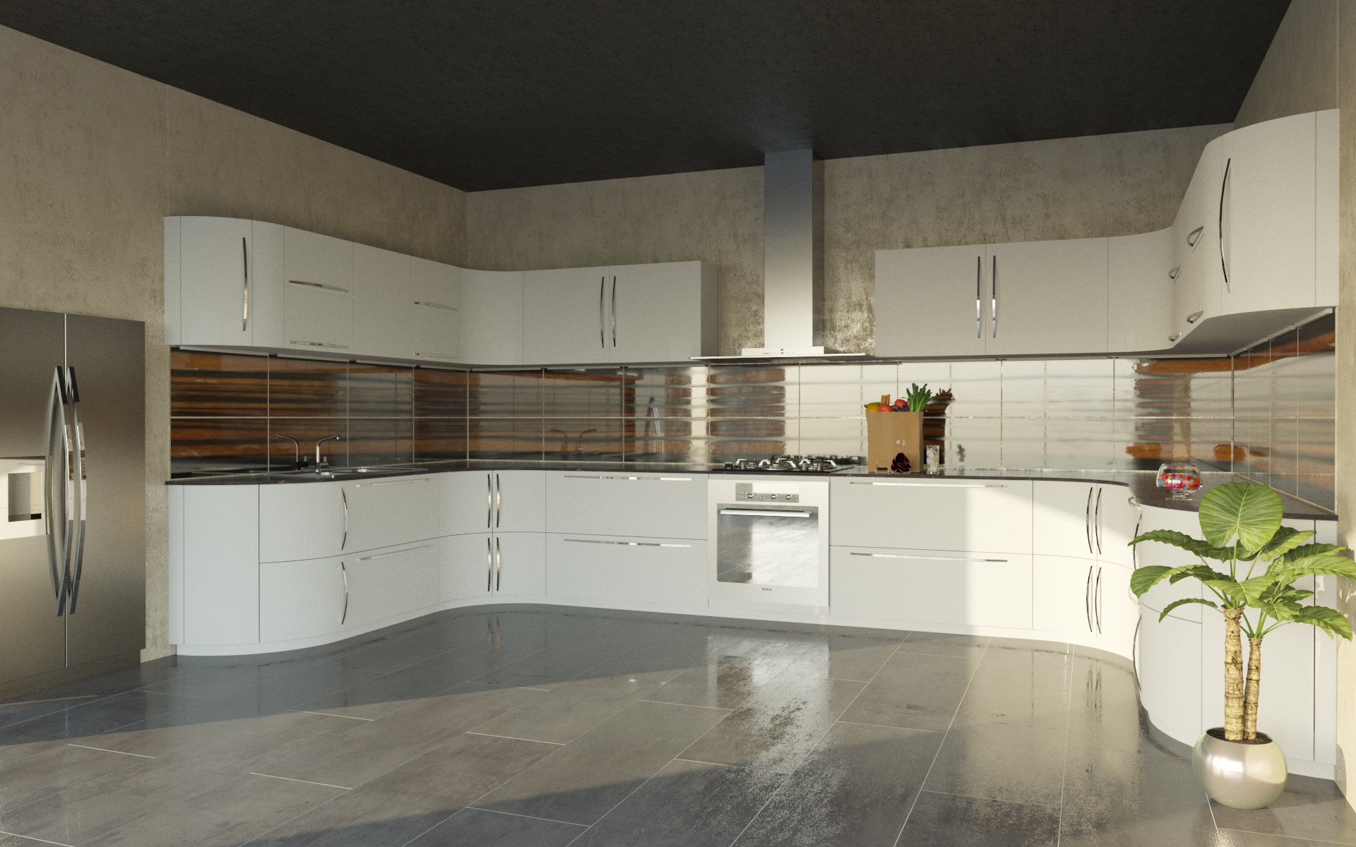 Cozinha em Cinema 4d corona render imagem