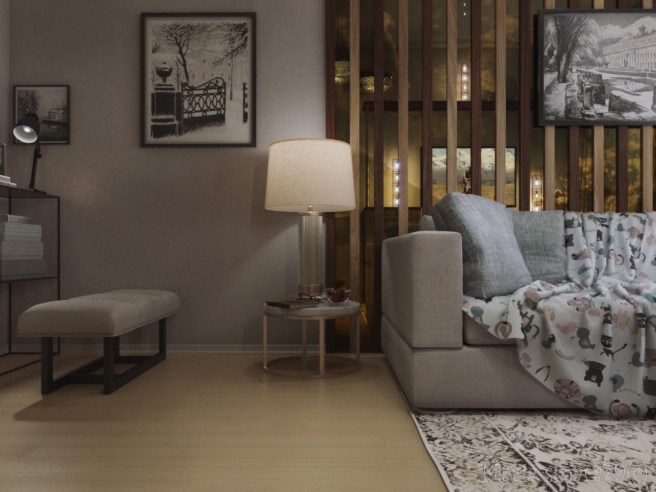 Modern yatak odası in 3d max corona render resim