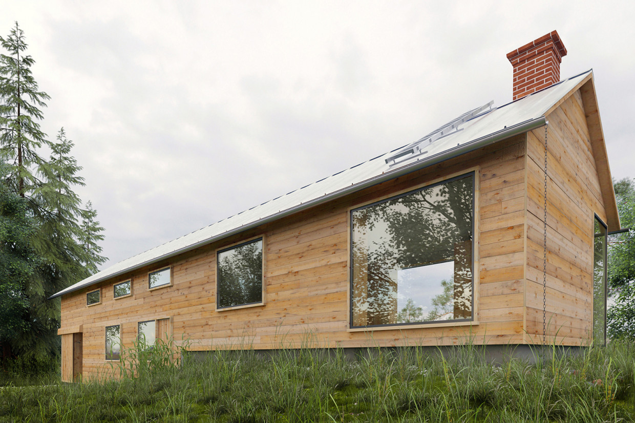 imagen de Casa de madera en el bosque en 3d max corona render