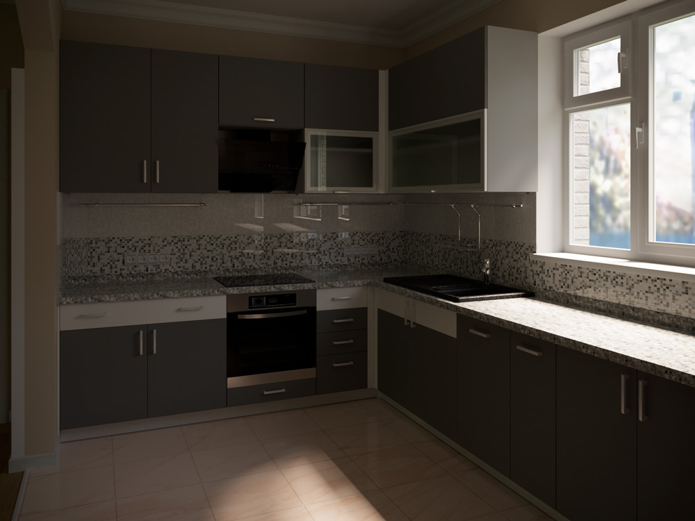 visualizzazione di una cucina in 3d max corona render immagine