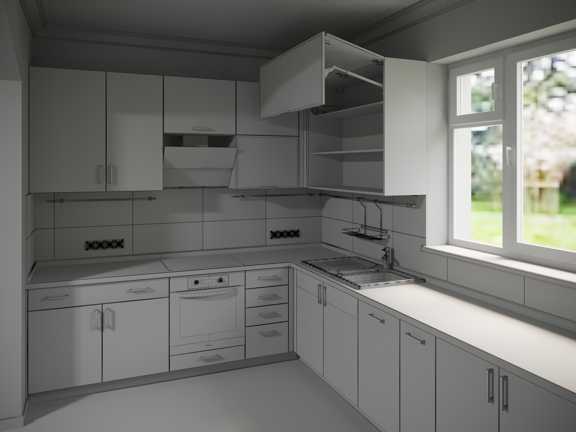 visualizzazione di una cucina in 3d max corona render immagine