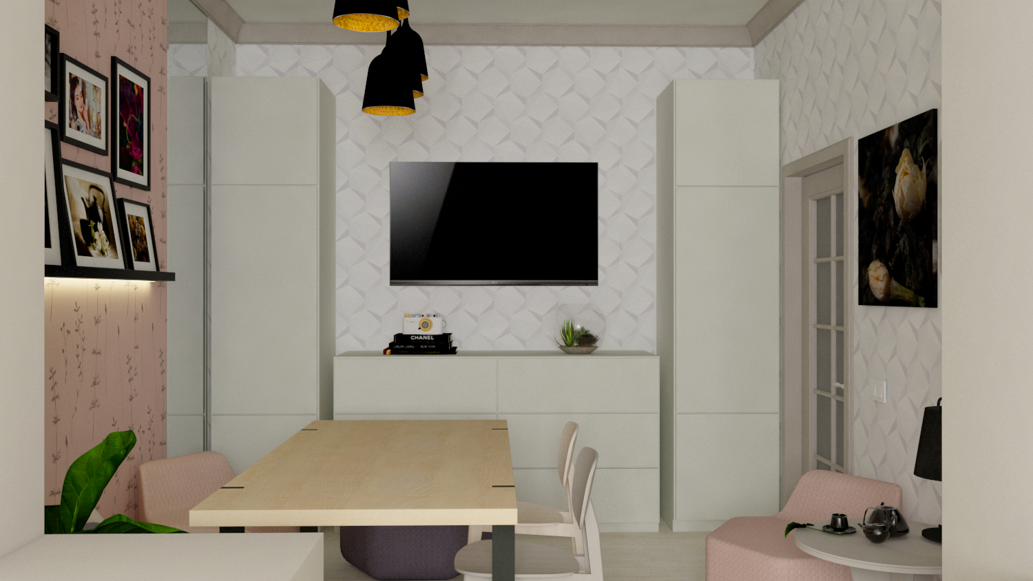 imagen de cocina-comedor en SketchUp vray 3.0