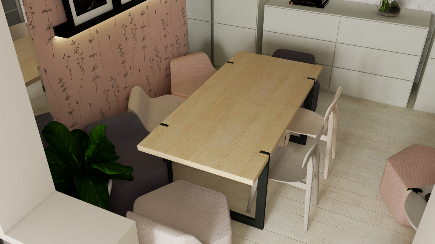 imagen de cocina-comedor en SketchUp vray 3.0