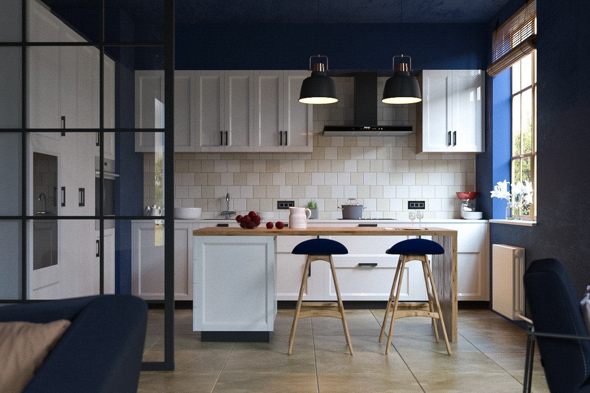 imagen de COCINA AZUL en 3d max corona render