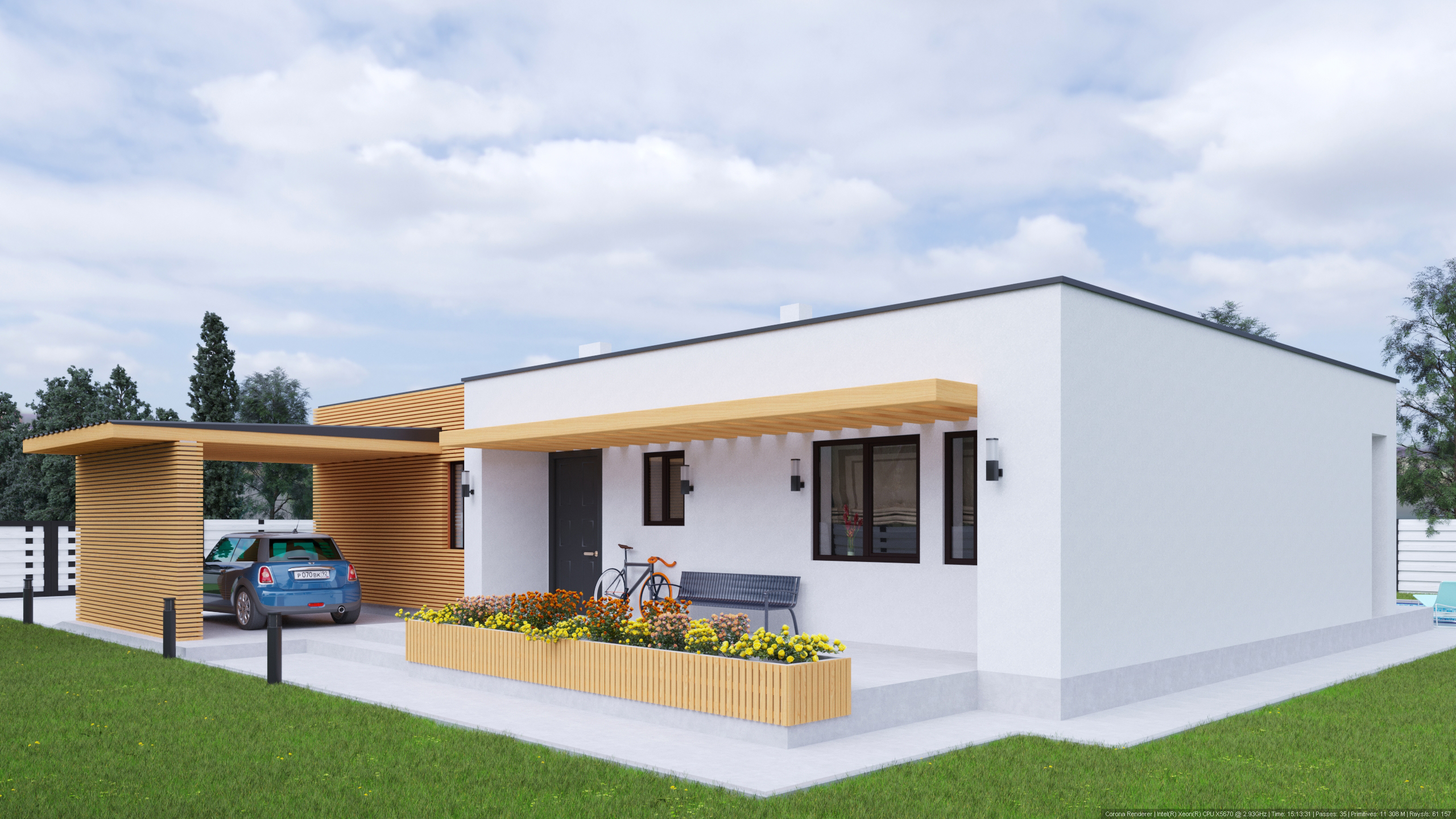 Casa na trama V2 em 3d max corona render imagem