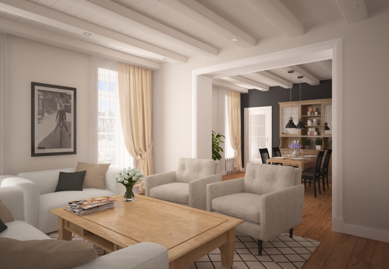 Cucina + soggiorno in 3d max vray immagine