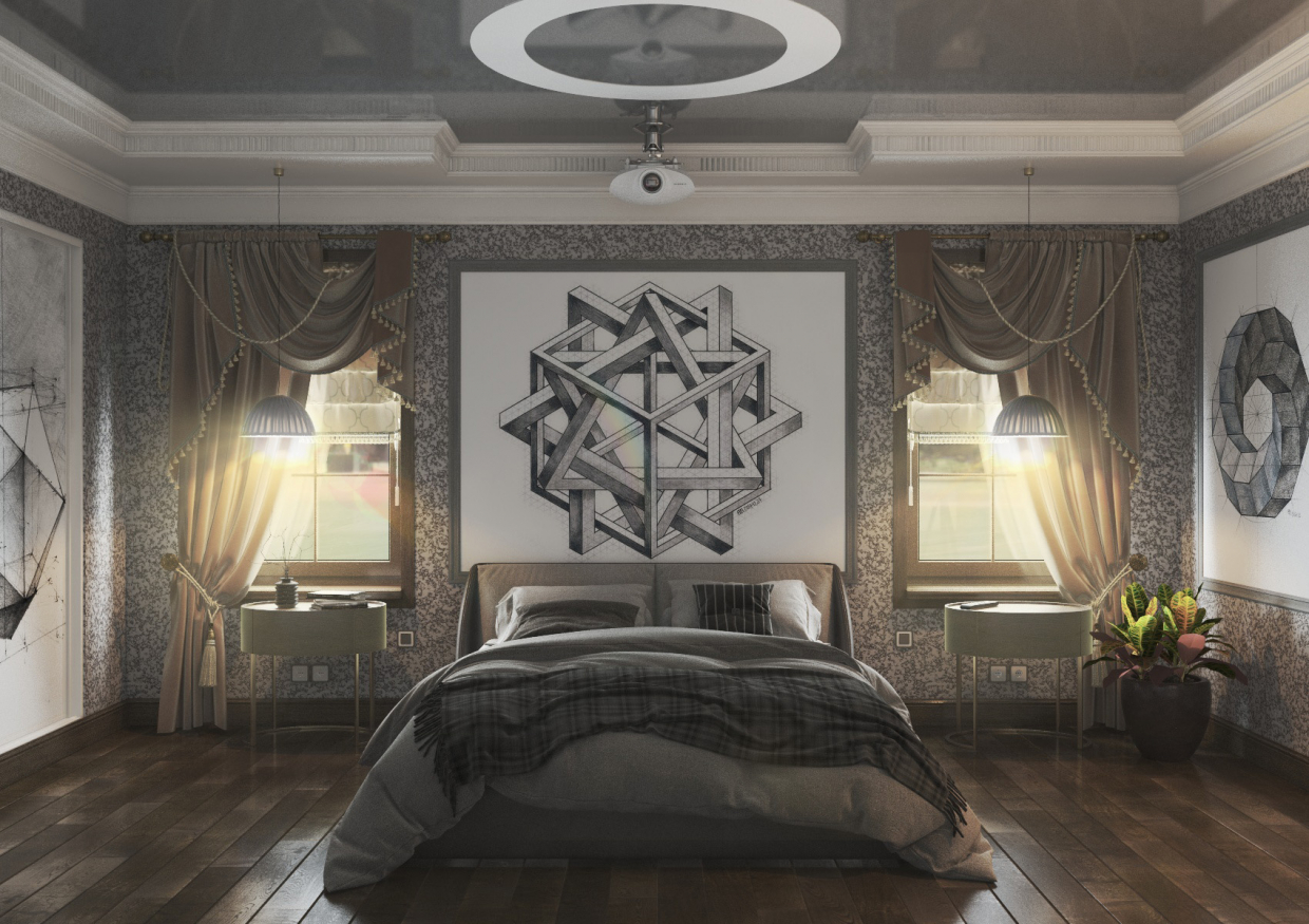 Gemütliches Schlafzimmer mit Beamer. in 3d max vray 3.0 Bild