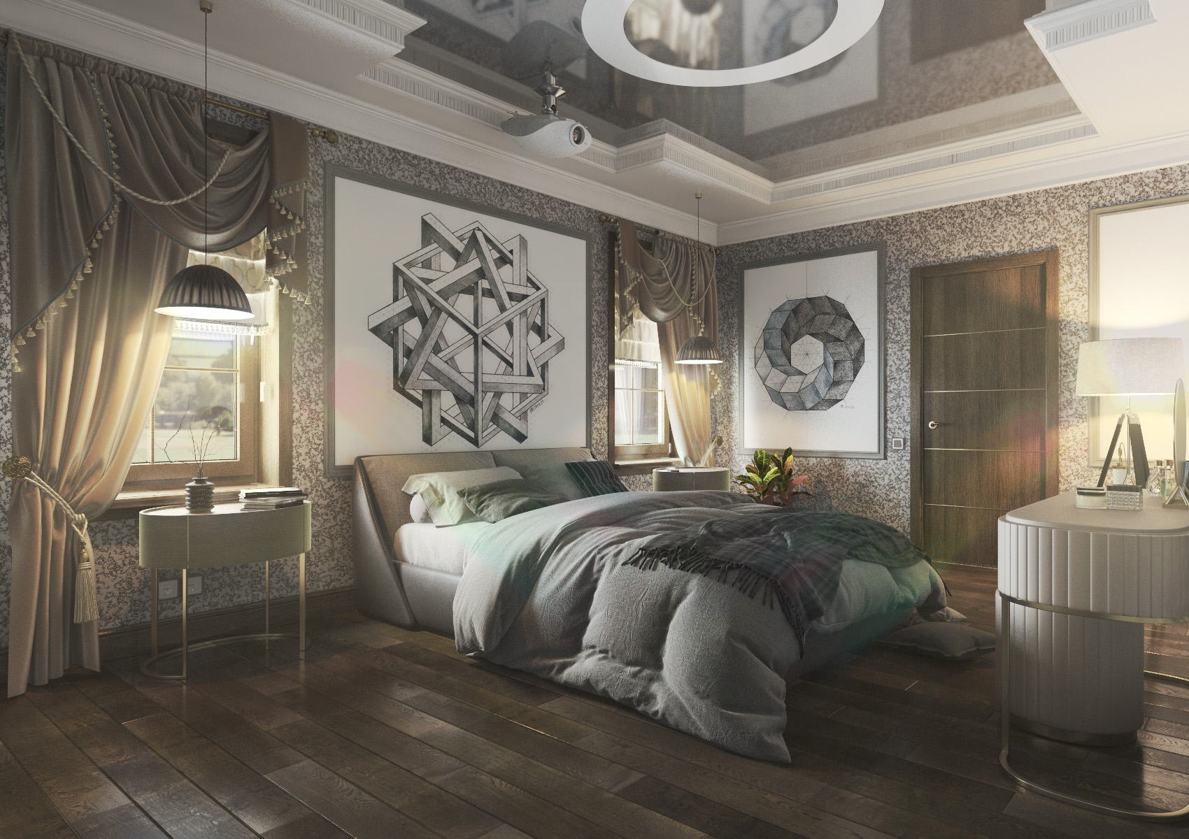 Gemütliches Schlafzimmer mit Beamer. in 3d max vray 3.0 Bild