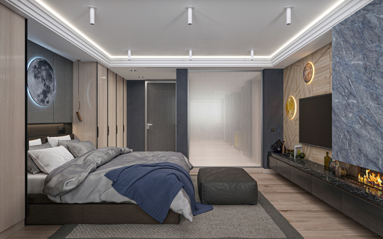 Camera da letto n. 1 (S = 26,2 m2) in 3d max corona render immagine