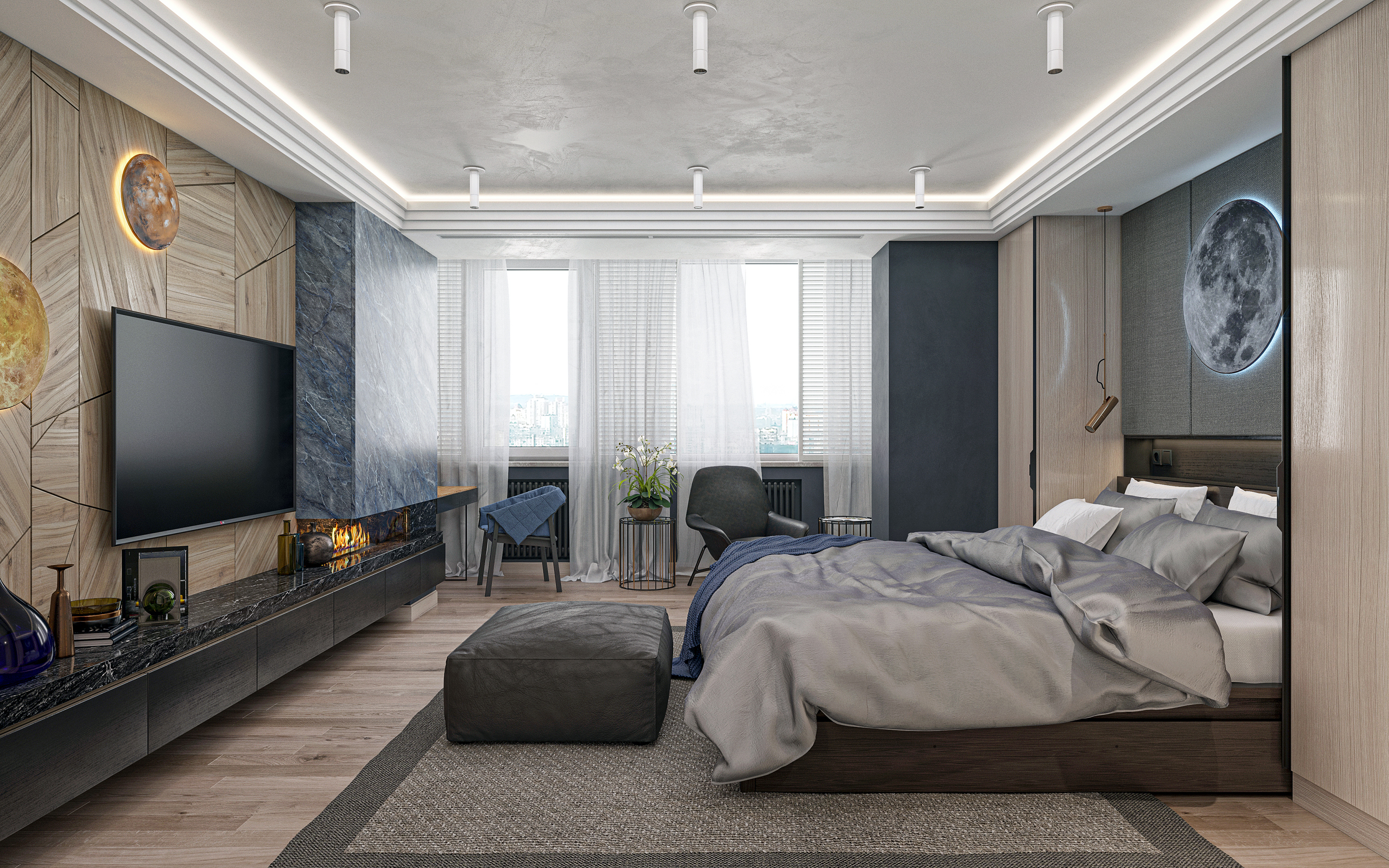 Camera da letto n. 1 (S = 26,2 m2) in 3d max corona render immagine