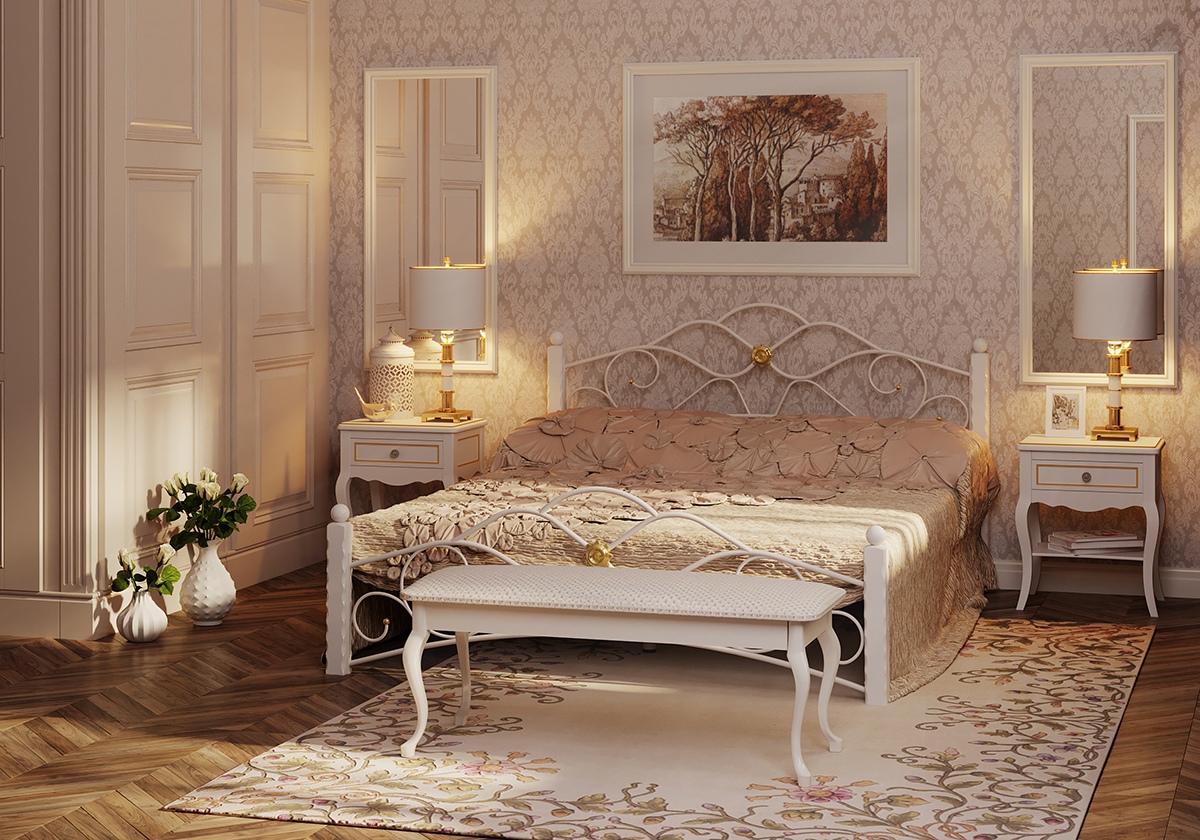 Quarto, camas forjadas em 3d max corona render imagem