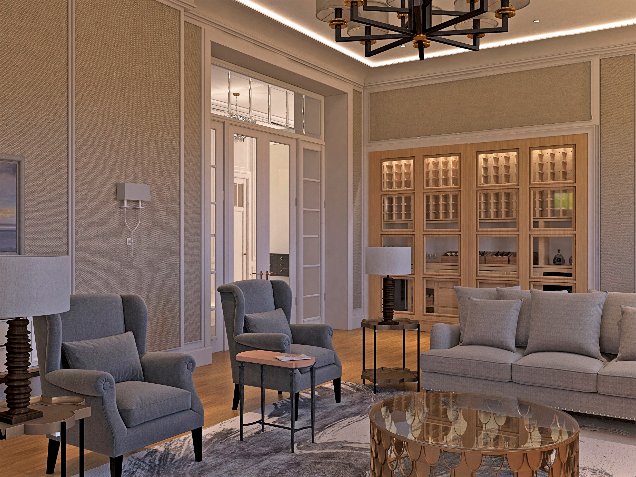 Living room in a private house. in 3d max vray 3.0 image