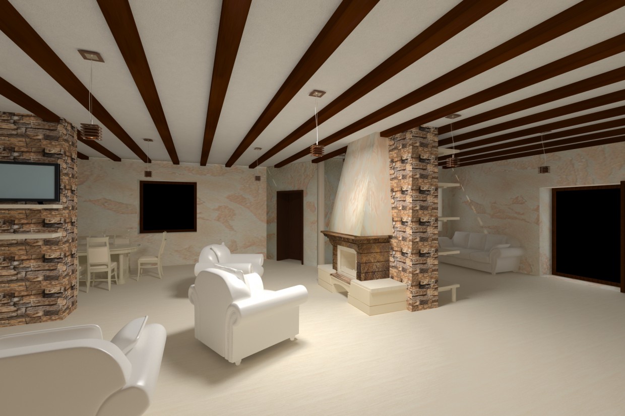 Soggiorno con un camino in 3d max vray immagine