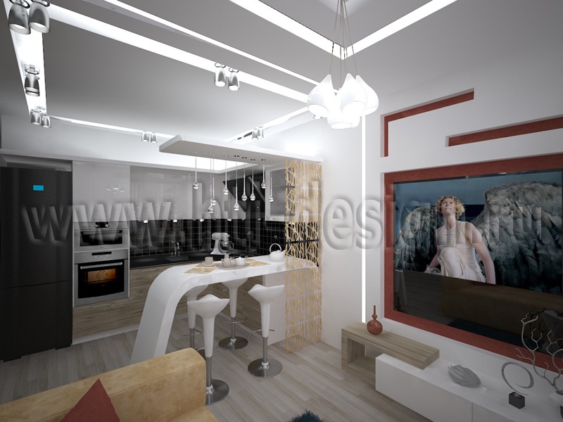 Oturma odası ile mutfak in 3d max vray resim