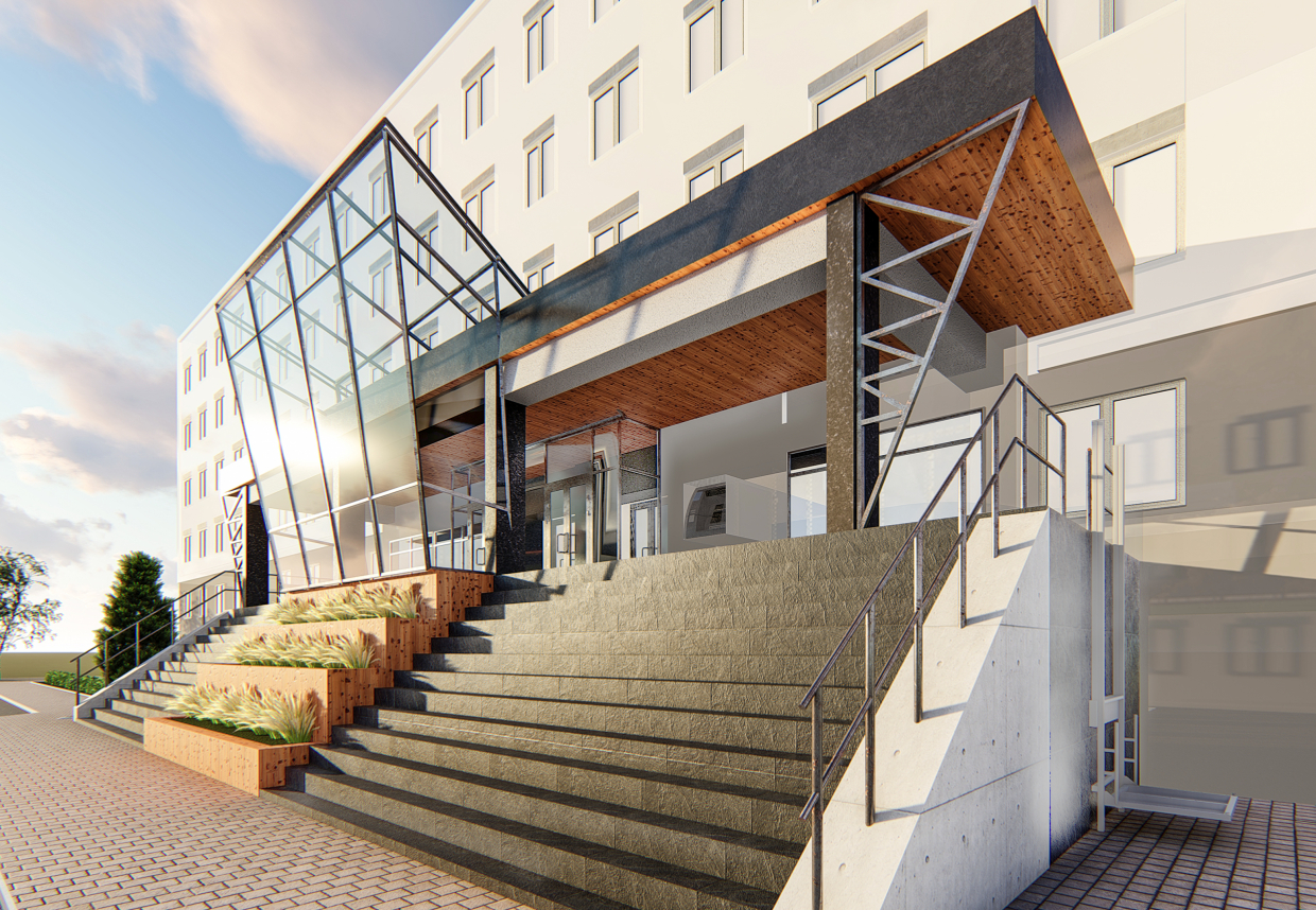 Ingresso al centro business in 3d max vray 3.0 immagine