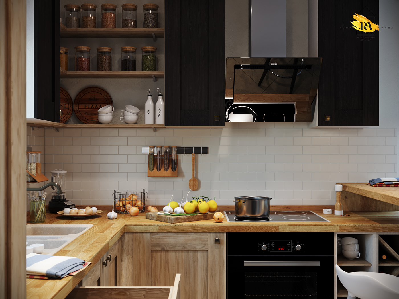 Cozinha País incomum em 3d max corona render imagem