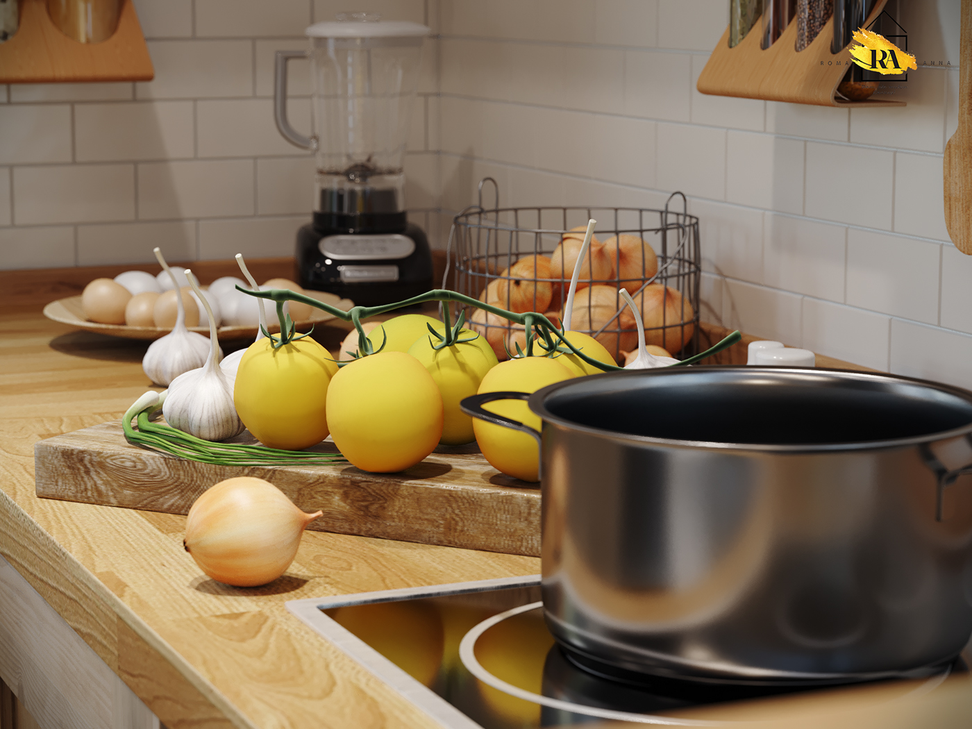 Cucina. Paese insolito in 3d max corona render immagine