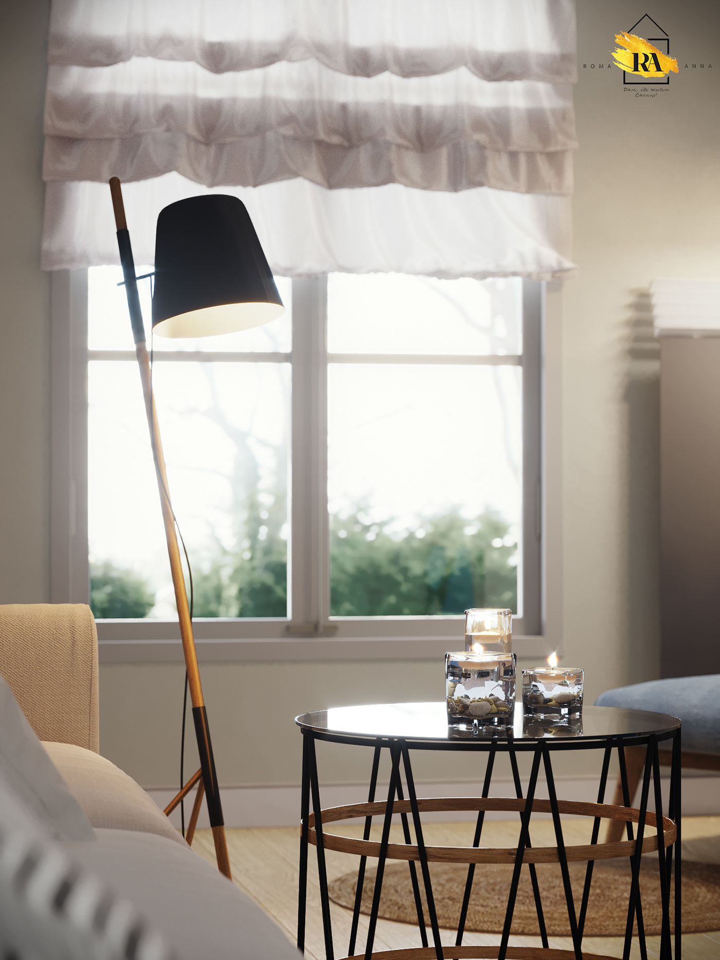 Sky-gentle dining-living room. in 3d max corona render image