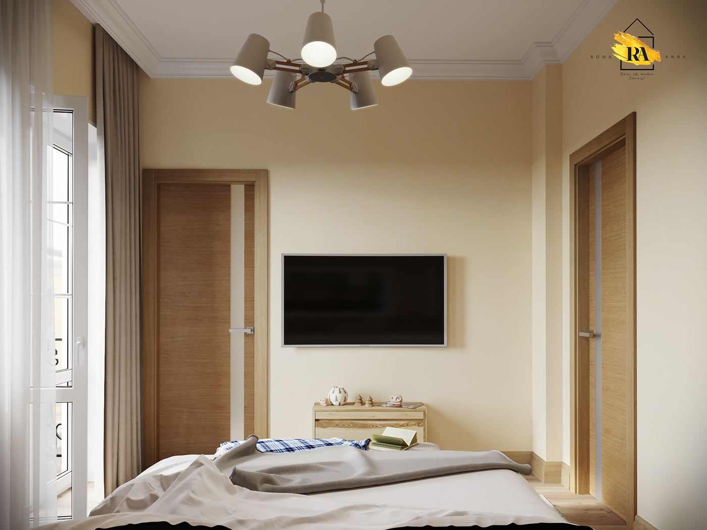 Gentle and comfortable bedroom in 3d max corona render image