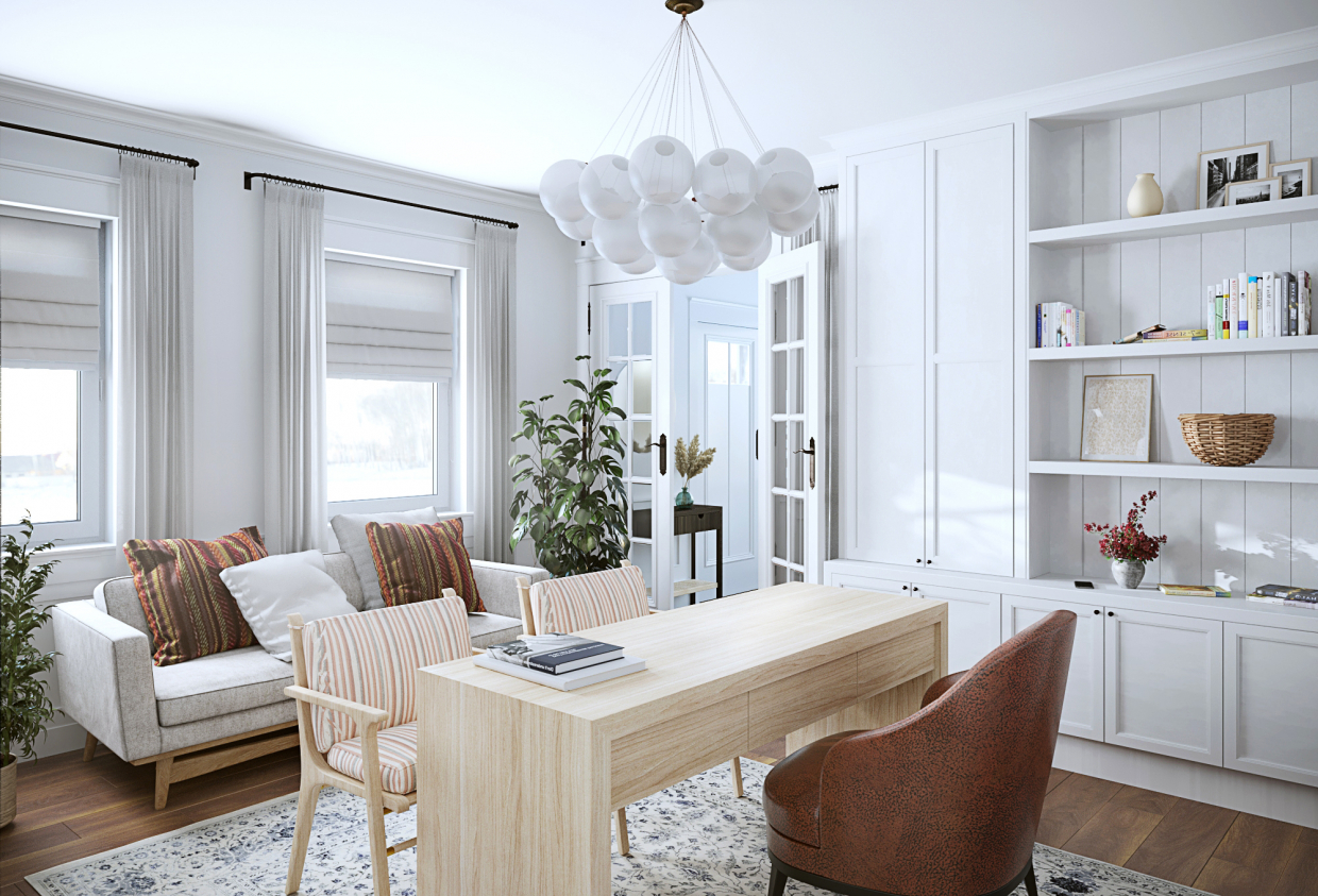 Living room in white in 3d max corona render image