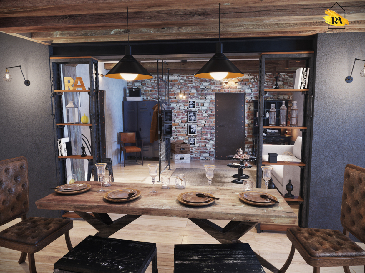 imagen de Salón-comedor estilo indo. en 3d max corona render