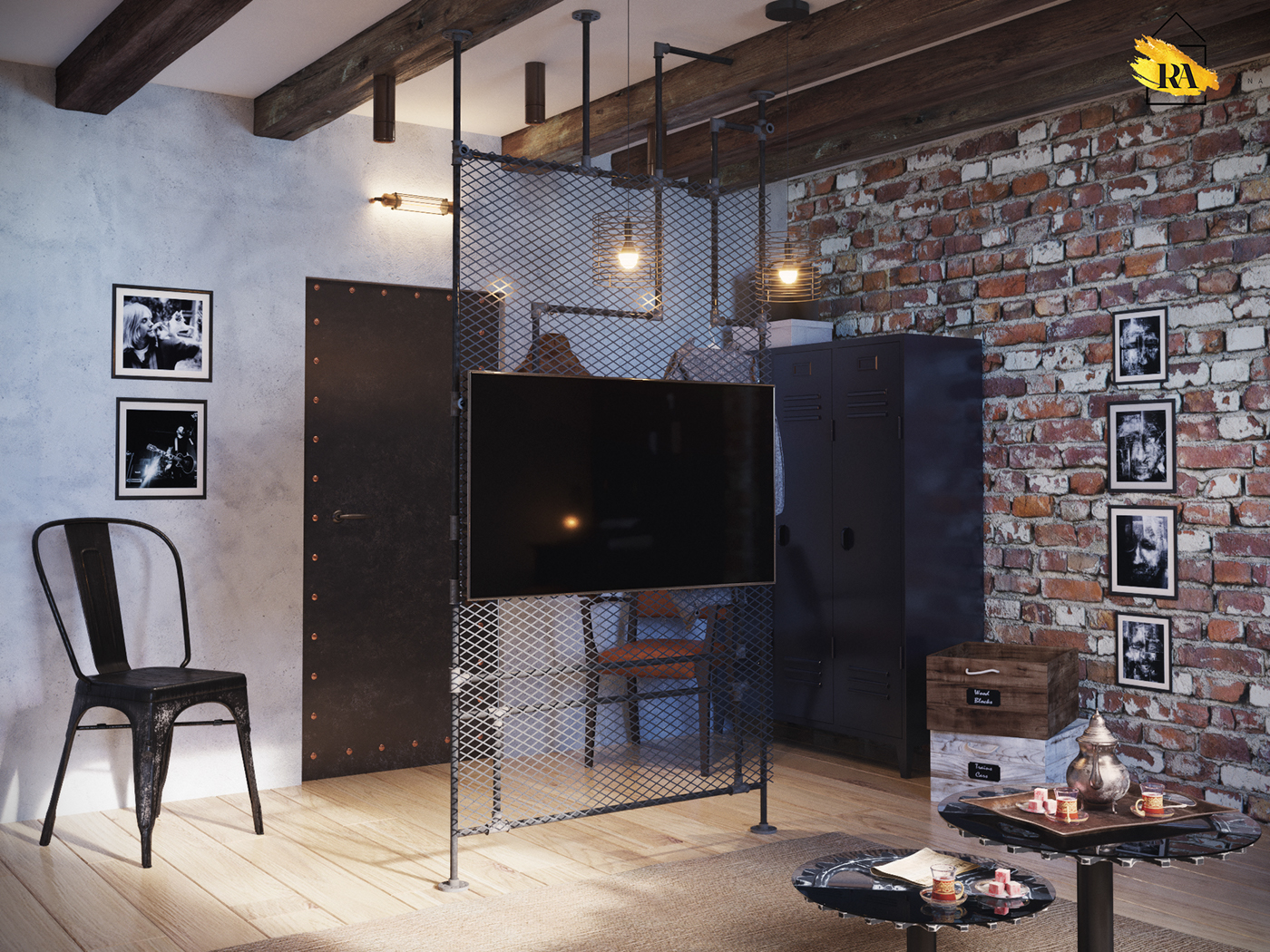 Indo-Stil Wohn-Esszimmer in 3d max corona render Bild