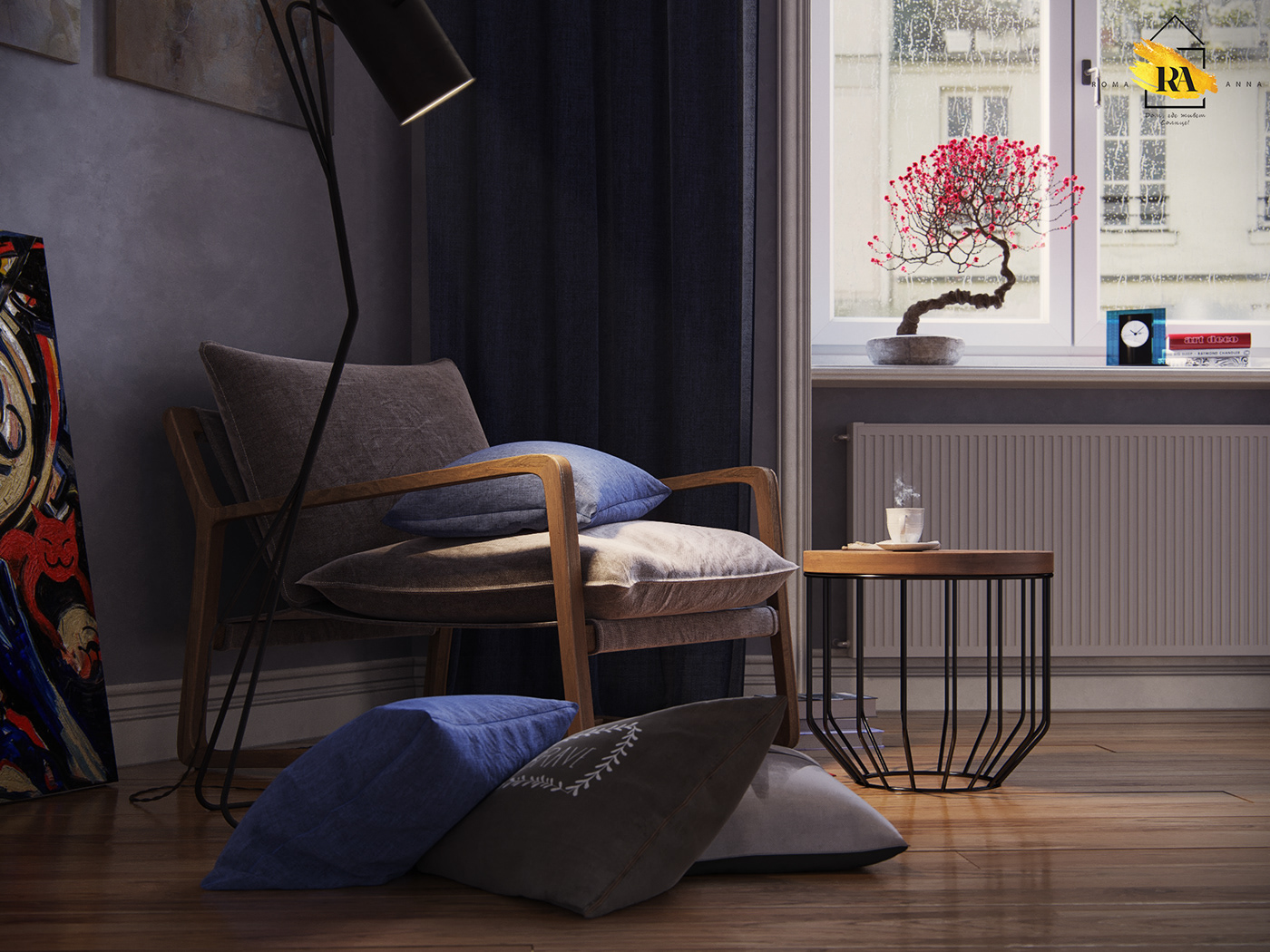 Затишний куточок cozy corner в 3d max corona render зображення