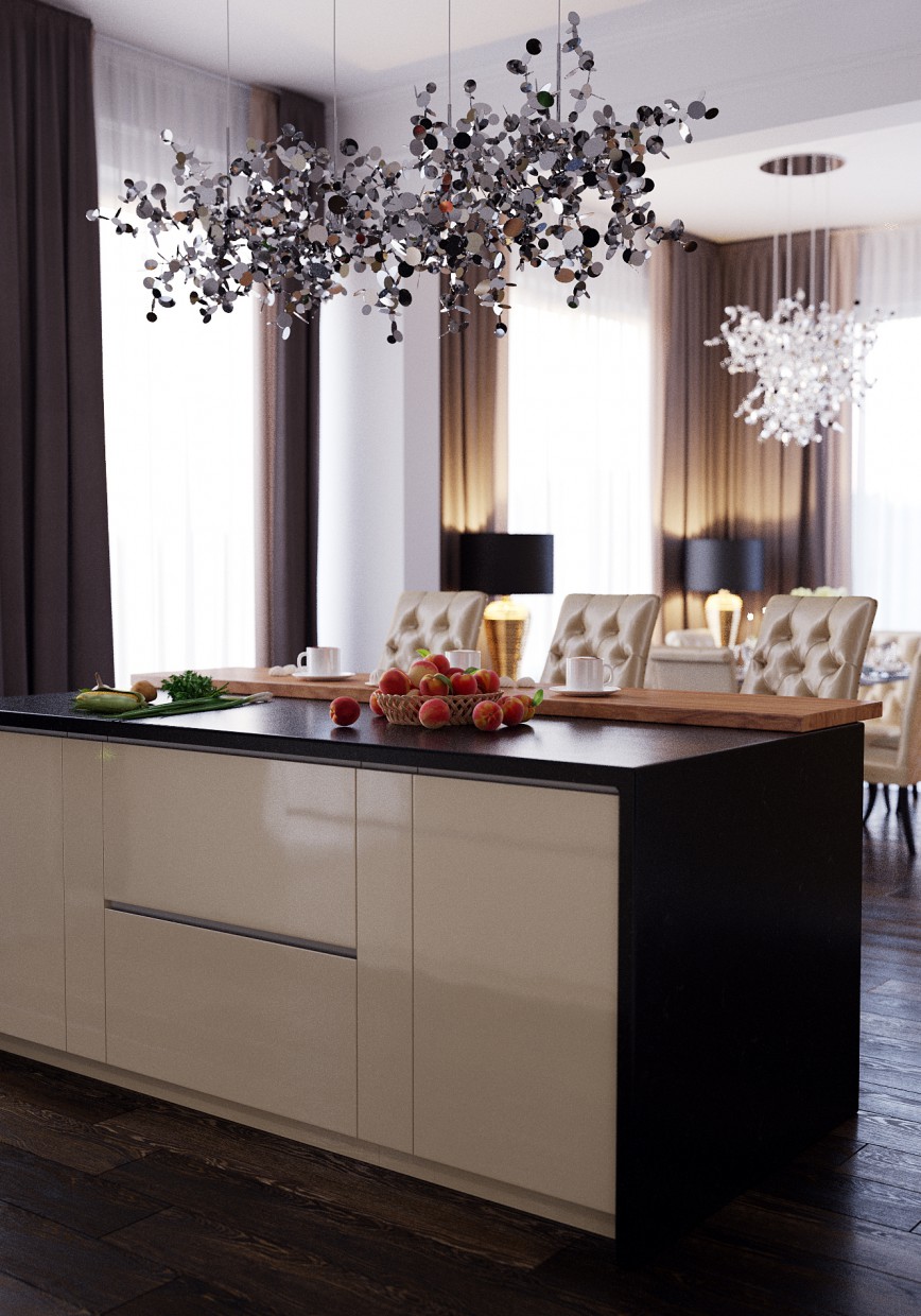 Soggiorno + cucina in 3d max corona render immagine