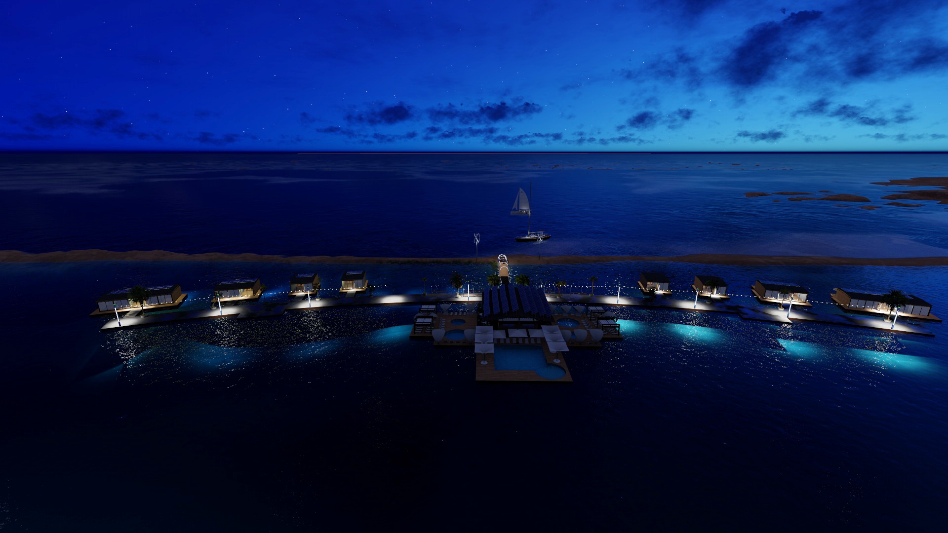 resort galleggiante sullo skyline in 3d max Other immagine