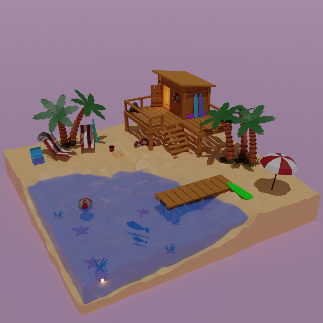 plage d'été dans Blender cycles render image