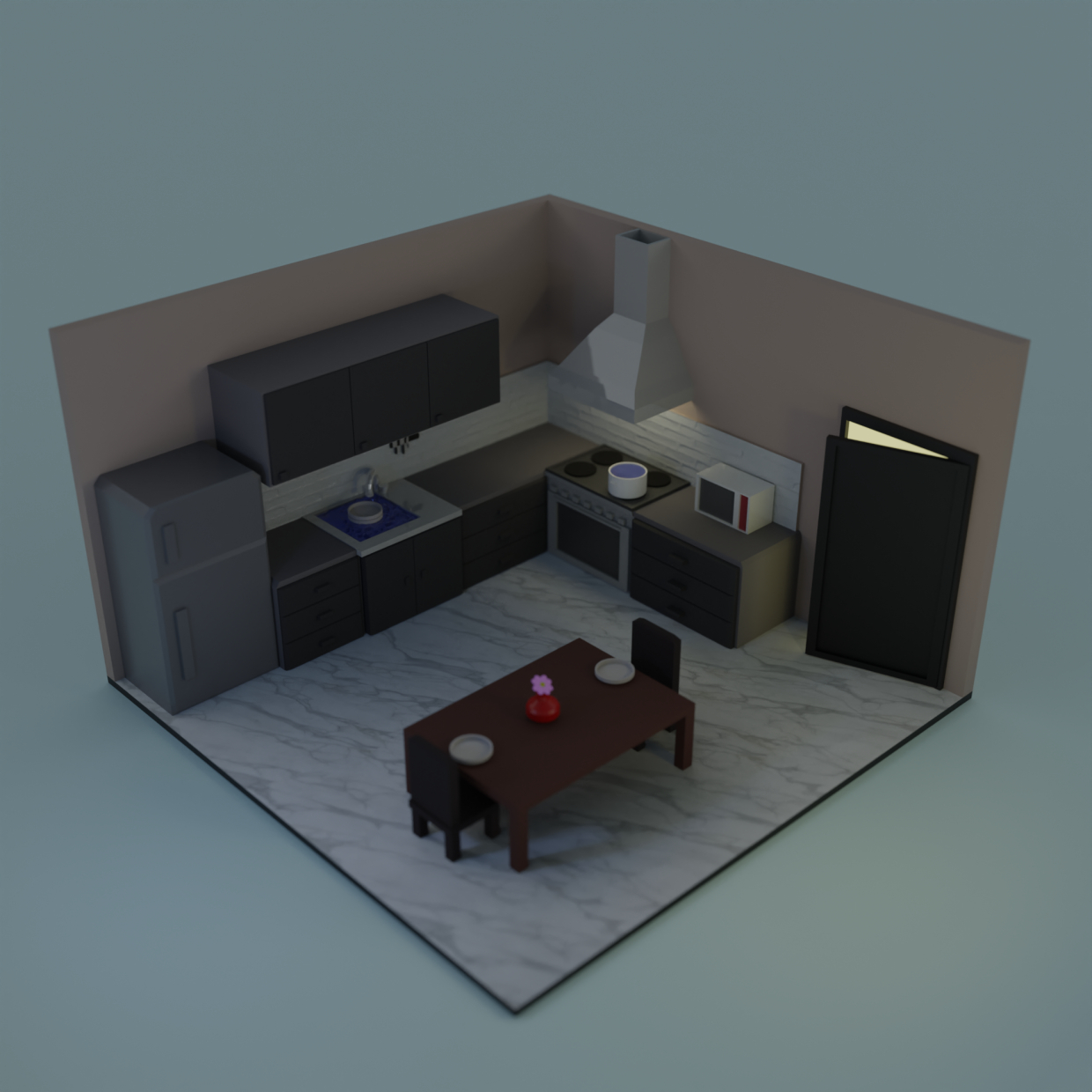 Kitchen (Low poly) в Blender cycles render изображение