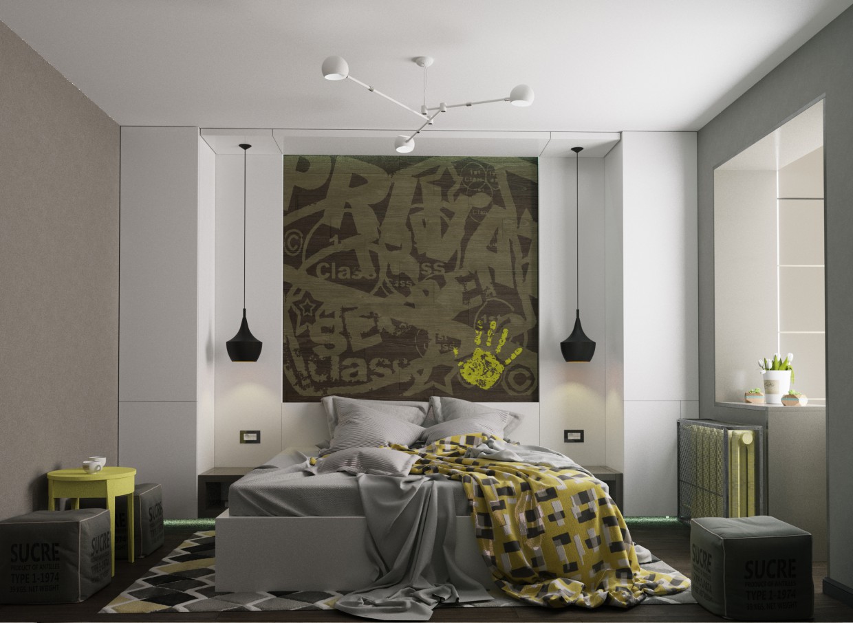 chambre à coucher pour un jeune homme dans 3d max corona render image