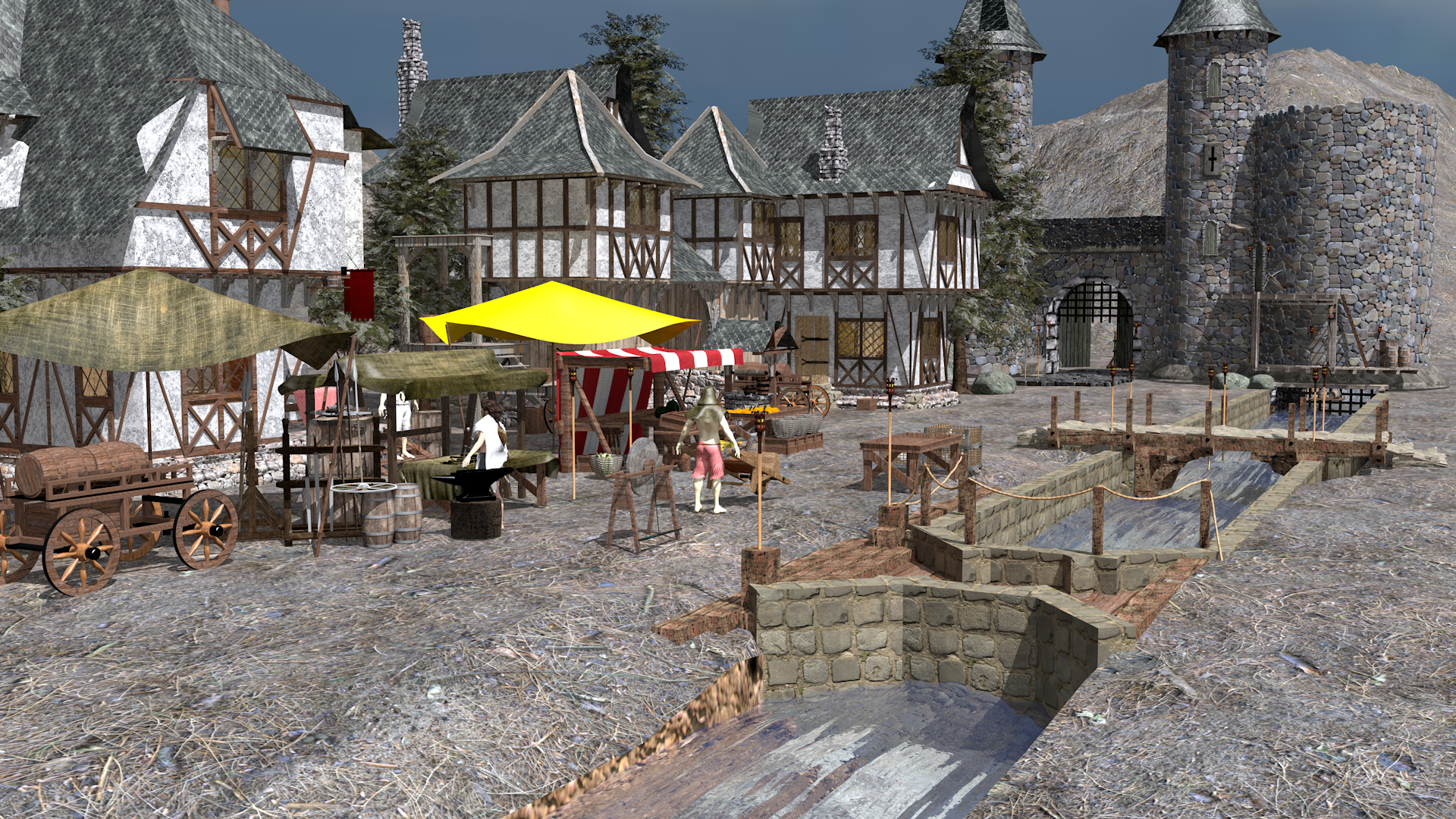 Village médiéval dans Cinema 4d maxwell render image