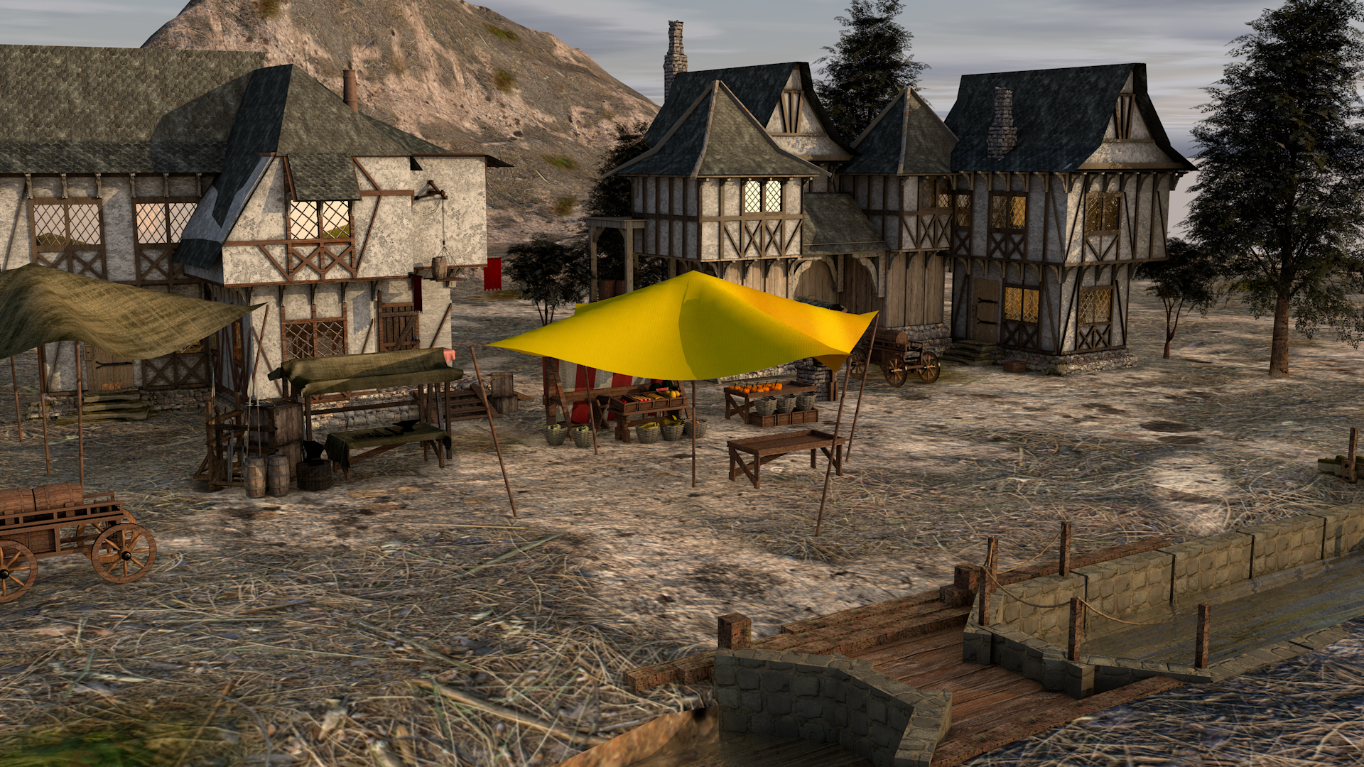 Village médiéval dans Cinema 4d maxwell render image