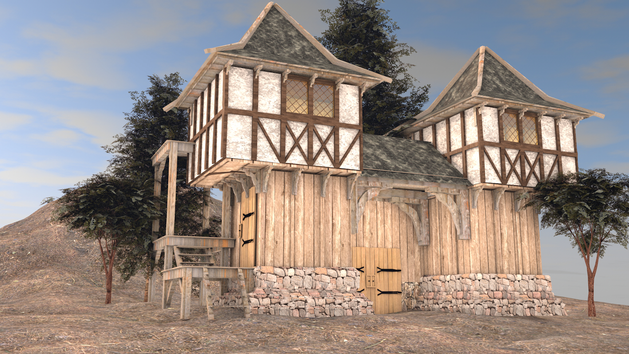 Village médiéval dans Cinema 4d maxwell render image