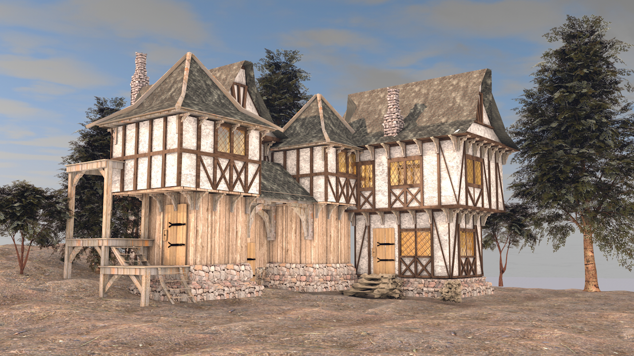 Village médiéval dans Cinema 4d maxwell render image