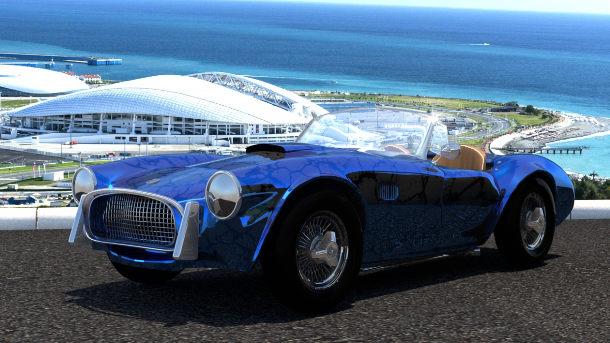 Cobra in front of the Olympic facilities in Sochi in Cinema 4d corona render image