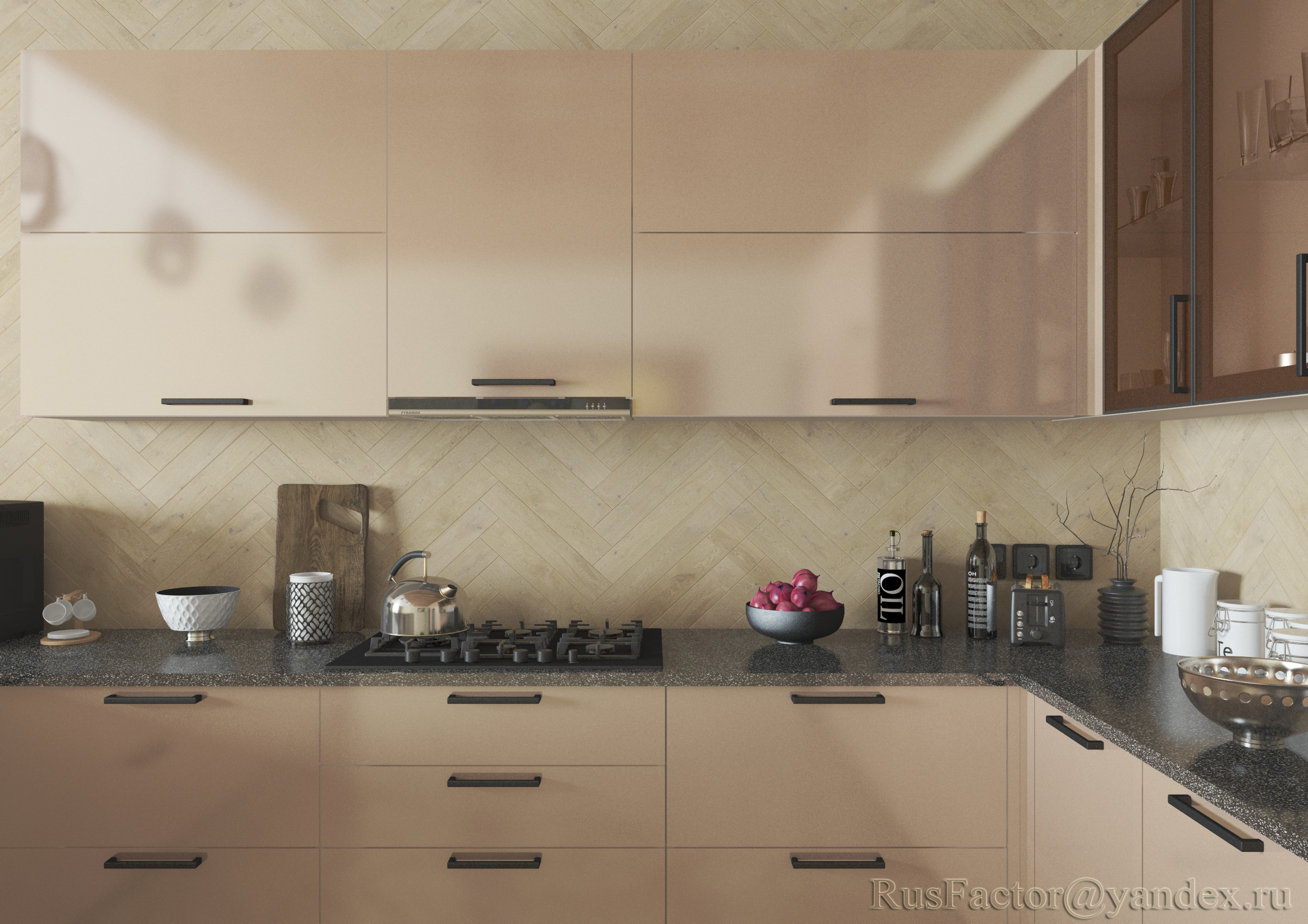 Grande cuisine moderne en U (éclairage jour et soir) dans 3d max vray 3.0 image